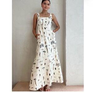 Commense Cream Tropical Patterned Maxi Dress w/Pockets